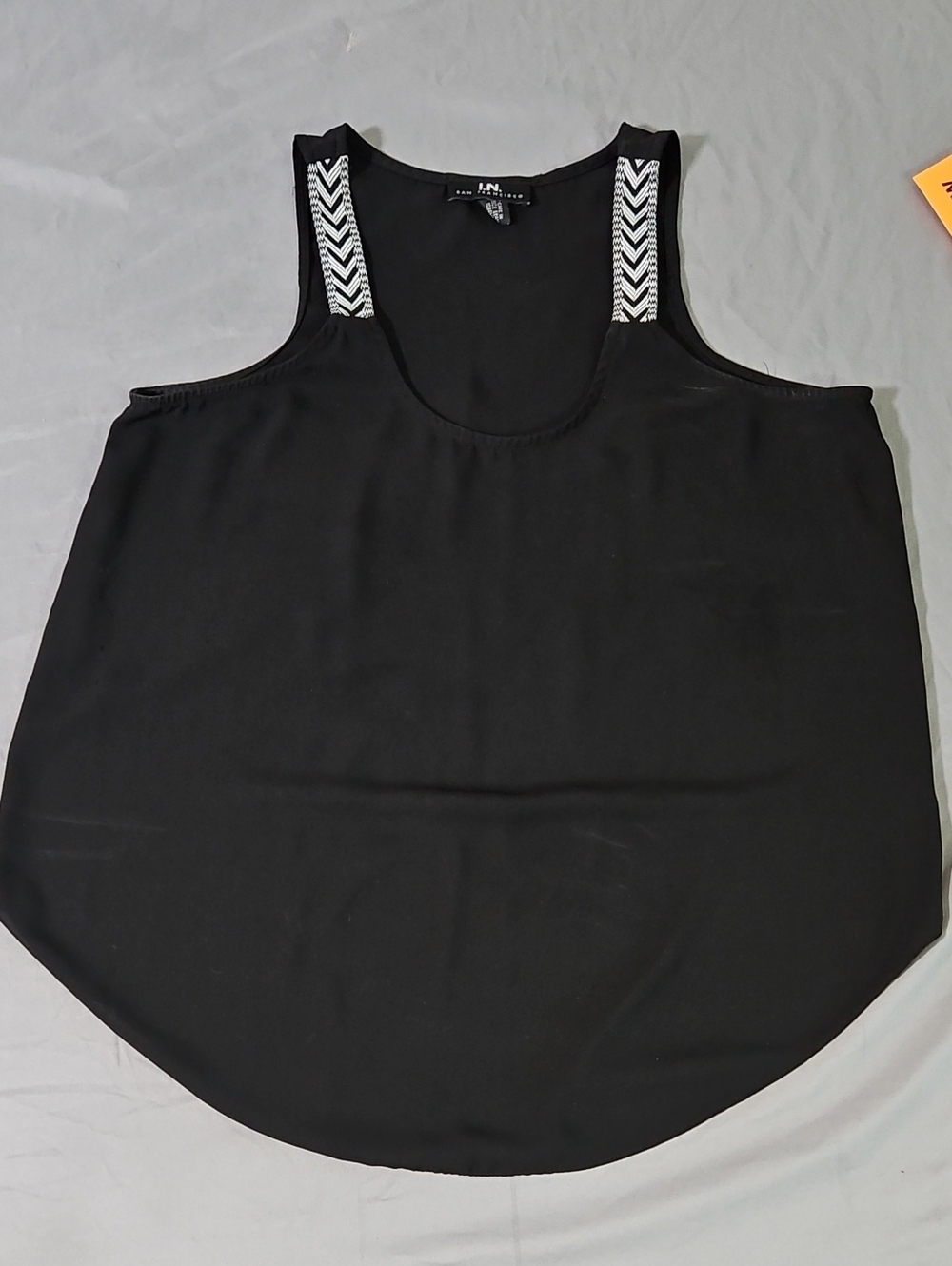 I.N. San Francisco Black Tank with Chevron Embroidered Straps